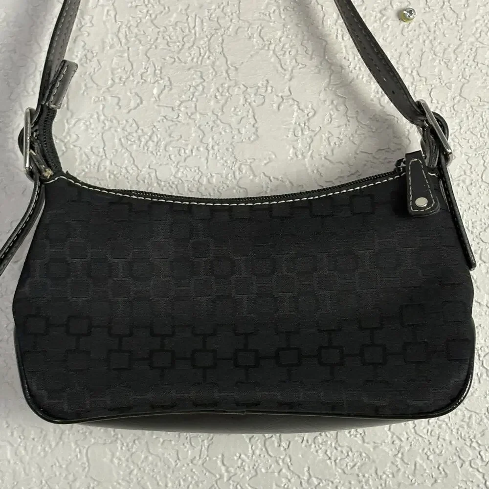 Vintage Y2k Nine West Micro Baguette Bag Canvas Faux Leather Handle Black